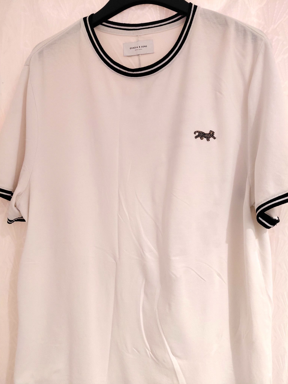 Ovadia & Sons White Short-Sleeve Crew with Black Trim L